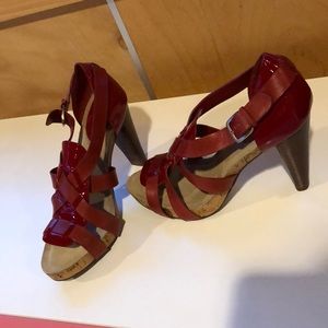 Cole Haan Red leather cork heeled Sandals NEW